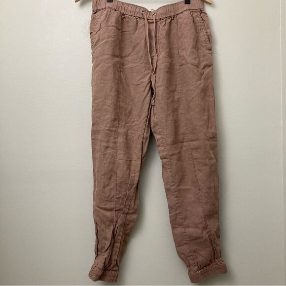 Cynthia Rowley 100% Linen Brown/Tan Lounge Drawstring Joggers Size Medium - Picture 2 of 6